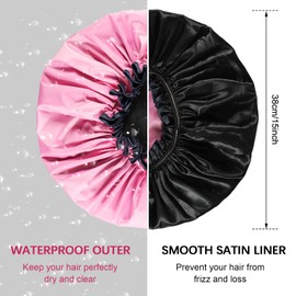 4 Pieces Jumbo Shower Cap Extra Large Shower Cap Double Layer Waterproof Shower Cap for Dreadlocks Satin Lining Reusable XL Bonnet for Women Men Thick Long Big Hair Locs Braids, 4 Colors