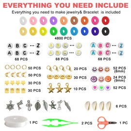 Fournine 5300 pcs Clay Beads Bracelet Making Kit, Friendship Bracelet Kits Flat Beads for Jewelry Making, Polymer Heishi Beads Set for Bracelet Necklace DIY Crafts Gift for Teen Girls