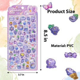3D Purple Puffy Stickers Cartoon Little Devil Unicorn Decorative Decals Mini Embossed Bubble Stickers Funny Removable Resin Decals for Journals Laptops Camera Decoration