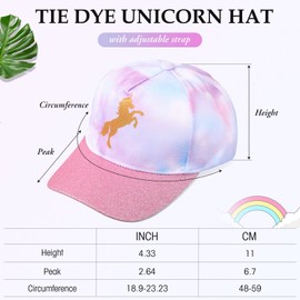 5 Pcs Girls Hat Kids Trucker Hat Set Girls Baseball Hat Girls Tie Dye Unicorn Hat Hair Scrunchies for Girls Waist Bag Beaded Necklace and Bracelet for Sports Summer Hiking Travel