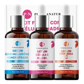 Kit 3 Sérums Faciales Pureza Natur | Ácido Hialurónico + Vitamina C + Células Madre | Hidratación, Anti Edad y Rejuvenecimiento