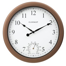 CLXEAST 10.4 Inch Indoor Outdoor Clocks Waterproof,Outdoor Clock with Temperature for Bathroom,Kitchen, Patio,Pool,Gifts for Women,Bronze/Dark Brown Finish