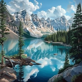 14ct Cross Stitch Printed Stamped Kits for Beginners Adults Mountain Trees Lake Counted Cross Stitch Pattern Needlepoint kit (Mountain 6)