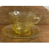 Federal Glass Patrician Spoke Amber Depression Glass Cup and Saucer