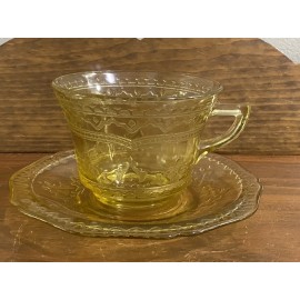 Federal Glass Patrician Spoke Amber Depression Glass Cup and Saucer