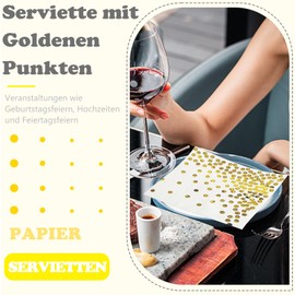 Pack of 60 napkins, napkin with golden dots, 33 x 33 cm, silver napkin, for events such as birthday parties, weddings and holiday parties, silver white