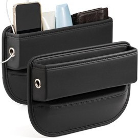 WEZCHUGHAOL 2 Pack Car Seat Gap Filler, Premium Leather Car Seat Organizer, Universal Fit Car Accessories, Front Seats Car Adjustable Gap Filler for Phones, Glasses, Keys (2 Pack Standard)