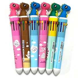 sencoo 6 pack 10-in-1 Multicolor Ballpoint Pen 10 Colors Cute Cartoon Ballpoint Pen Office School Supplies Students Prize Dinosaur Children Gift