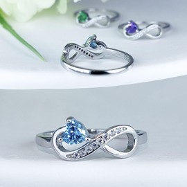 925 Sterling Silver Infinity Heart Birthstone Ring for Women, Christmas Rings, Engagement Ring, Wedding Ring for Mother Women, Sterling Silver, Cubic Zirconia