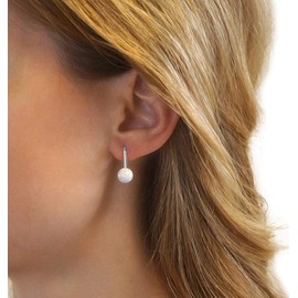 SILVEGO Women's 925 Sterling Silver Synthetic White Opal Ball Earrings 8mm, White Gold Metal