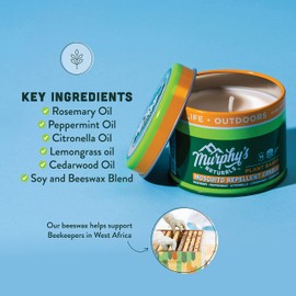 Murphy's Naturals Vela Repelente de Mosquitos de, sin DEET, Fabricada con aceites Esenciales a Base de Plantas y una Mezcla de Cera de Soja y Abeja, 30 Horas de Tiempo de combustión | 25 oz