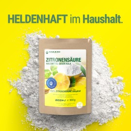 Maxxi Clean | 1x 900 g Zitronensäure Pulver in Lebensmittelqualität | Hausmittel für Küche, Haushalt & Kosmetik | Citronensäure (100% Reinheit) wiederverschliessbar
