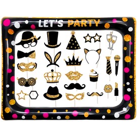 Photo Booth Props, 1 Pcs Inflatable Photo Booth Frame with 23 Pcs Mustache Glasses Hats, Party Photo Accessories Suitable For Birthday Wedding Celebration, Family Gathering