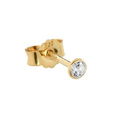 NKlaus Single Stud Earrings 3 mm Yellow Gold 750 Gold Earrings 18 Carat Crystal Zirconia White Goblet 2624, Yellow Gold