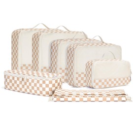 Narwey 7-Piece Suitcase Organiser Set, Packing Cubes Backpack Travel Packing Cube Backpack Organiser Set Packing Bags for Suitcases, Suitcase Organiser Travel Essentials Bag (Checker Helles)