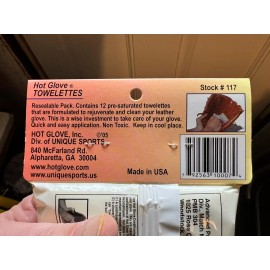 Hot Glove Conditioning BASEBALL GLOVE Towelettes by Hot Glove 12 in Resealable Pak