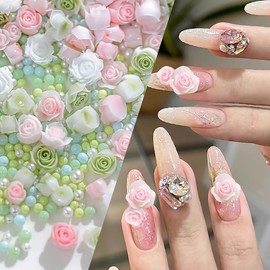Flower Nail Charms 3D Flowers Acrylic Decor Design 100Pcs Resin Flowers Nail Art Charms Supply Spring Summer Flower Nail Jewelry Charms for Women DIY Flowers Nail Decoration