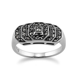 Gemondo Art Deco Stepped Ring, 925 Sterling Silver 0.28ct Marcasite Art Deco Style Ring