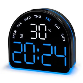Digital Alarm Clock, Small Semicircle Shaped Led Alarm Clock, Night Light Function & 2 Sets of Alarms, Loud Bell Digital Clock with Temperature Date Display, Bedside Clock for Living Room (Semicircle)