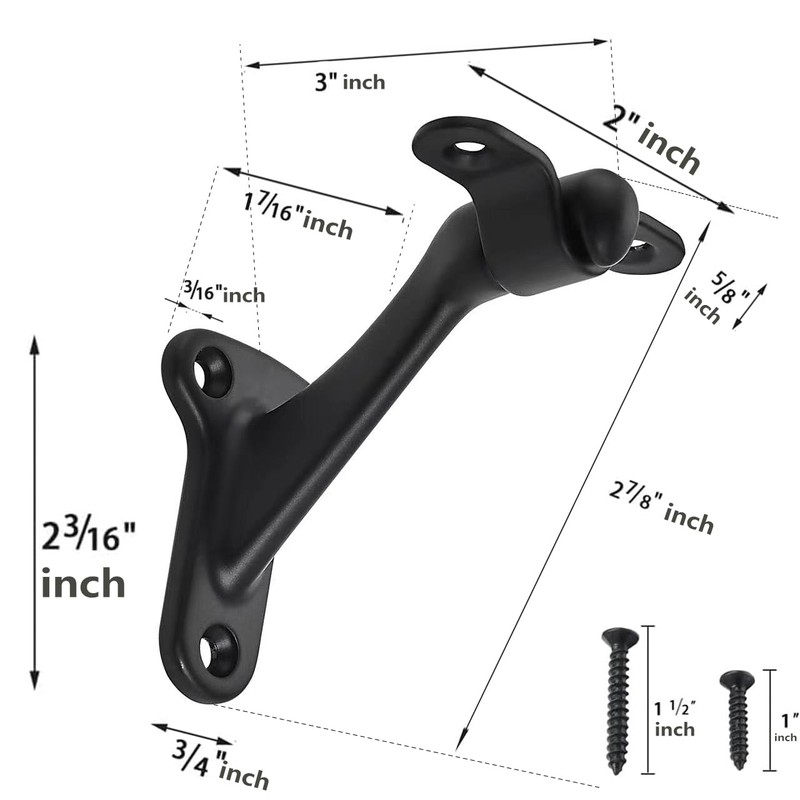 khtumeware 6 Pack 3 Inch Matte Black Hand Rail Bracket