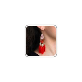 Yheakne Bohemian Red Feather Tassel Earrings Ethnic Dangle Earrings Tribal Feather Drop Earrings Indian Ethnic Chandelier Earring Dream Catcher Earring Jewelry for Women (Red)