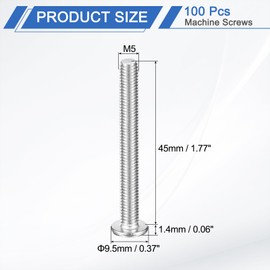 sourcing map M9.5-0.8 x 45mm 100Pcs Flat Round Head Screws 304 Stainless Steel Phillips Drive Machine Screws Hardware Fastener for Furniture Connection