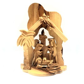 Zuluf Olive Wood Small Candle Nativity Hand Made with Certificate Holy Land | Wooden Nativity Set for Christmas | Comes with Bethlehem Certificate NAT009