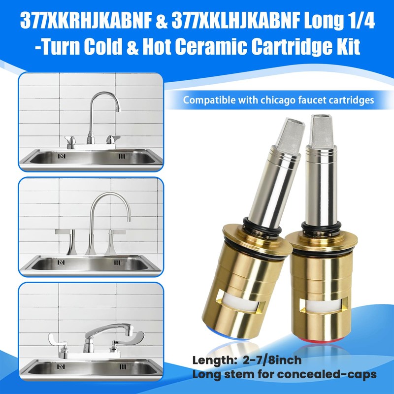 Upgraded 377XKRHJKABNF & 377XKLHJKABNF Long Ceramic 1/4-Turn Cold & Hot