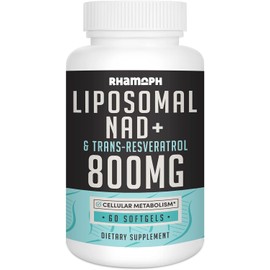 Liposomal NAD+ 800 mg with Trans-Resveratrol 300 mg, Max Absorption, Actual NAD+ Boosting Supplement for Healthy Aging, Cellular Energy, DNA Repair, Longevity - 60 Softgels