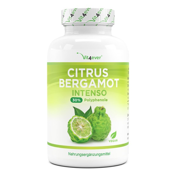 Citrus Bergamot - 120 Capsules High Dose with 760 mg Each - Premium: 30% Polyphenols + Piperine - Crossing of Lemon and Bitter Orange - Vegan - Laboratory Tested