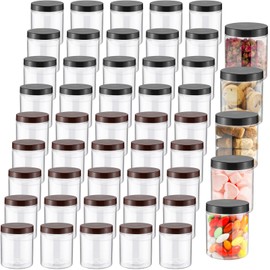 Mifoci 50 Pcs Clear Plastic Jars Containers 16 oz Reusable Empty Storage Jars with Lid Storage Jars Containers Cylinder Round Jars for Kitchen Spices Dry Food Body Butter, Black and Brown