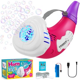 Bubble Machine 2-in-1 Bubble Trumpet Automatic / Blow with Your Mouth, Soap Bubble Machine Children for Party Favours, Summer Toy, Outdoor Activity, Birthday Gift (Pink)