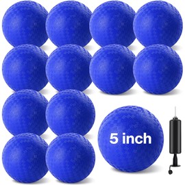 HSLCGF 12 Pcs Dodgeballs 5 Inch Kickball Playground Ball Blue Inflatable Rubber Handball Bouncy Dodge Ball with 1 Hand Pump for Outdoors Ball Games Gym Camps Picnic (Needle is at The Top of The Pump)