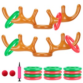 Angooni Inflatable Reindeer Antler Ring Toss Game for Christmas Party Supplies - Christmas Reindeer Game with Red Nose, Xmas Target Game Toy(2 Sets)