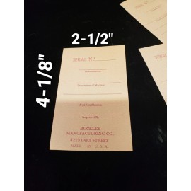 BUCKLEY INSPECTION TAG, (1) INSPECTION TAGS ANTIQUE SLOT MACHINES #BIT1