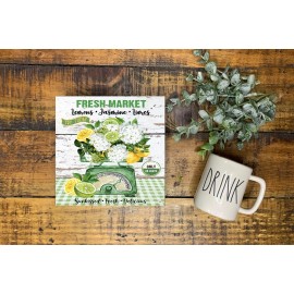 Handmade Fresh Market Lemons Jasmine Handmade Wood Mini Small Sign Lemon Kitchen Decor