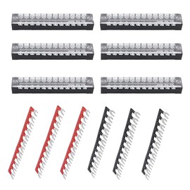 Ruidee 12pcs (6 Set) Terminal Block 12 Positions Dual Rows Covered Screw Terminal Block 600V 15A + 6Pcs 12 Positions Pre-Insulated Fork Terminal Barrier Strip Red/Black 400V 15A TB-U1512