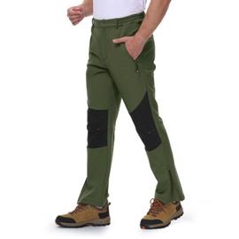 TBMPOY Men's Ski Snow Pants Waterproof Fleece Lined Insulated Softshell Snowboard Hiking Outdoor Zipper Bottom Leg Army Green 36
