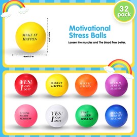 32 Pcs Motivational Stress Balls Hand Exercise Balls Inspirational Colorful Foam Balls Quotes Anxiety Small Balls for Encouraging Motivating Adults Kids Relieve Anxiety, 8 Color