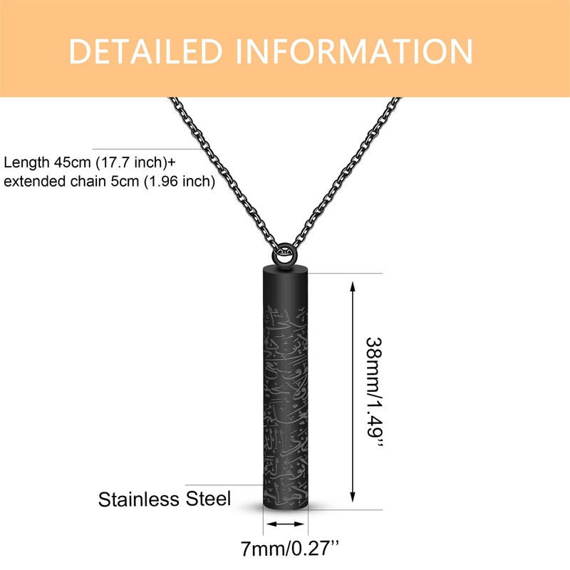 JunyiDIY Black Stainless Steel Scripture Necklace | Quran Pendant Necklaces