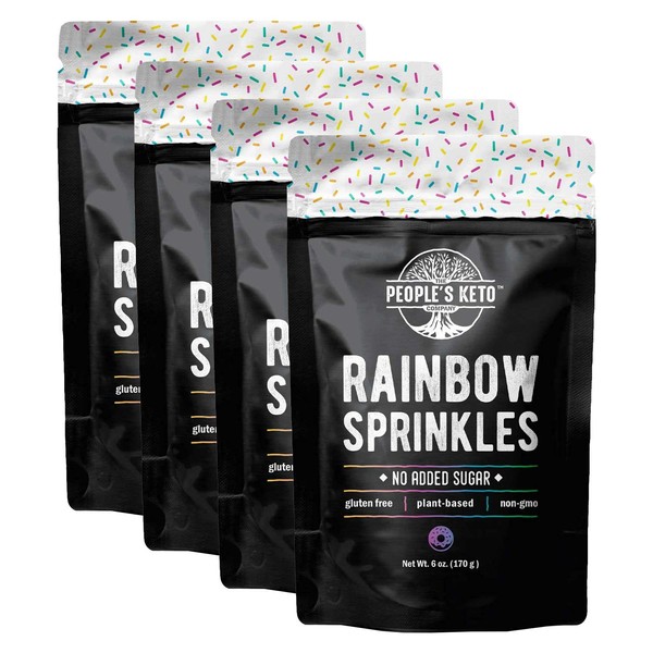 Keto Sprinkles, 6 oz. Larger Value Size, Dye Free, Non-GMO, Plant-Based, Vegan, Gluten Free, All Natural, No Artificial Coloring, Sugar Free Sprinkles, 1g Net Carb (Rainbow, 4 Pack)