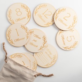 Wooden Milestone Photo Cards Wooden Monthly Slices for Baby Monthly Baby Milestone Signs 12 Months, Hello World, Future Parents, Pack of 14, Many Languages