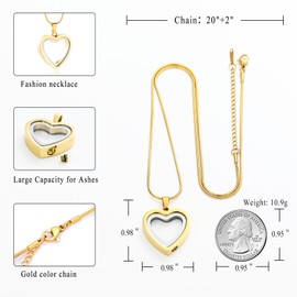 Cremation Jewelry Glass Heart Urn Necklace for Ashes Memorial Lockets for Ashes Stainless Steel Keepsake Urn Ashes Pendants