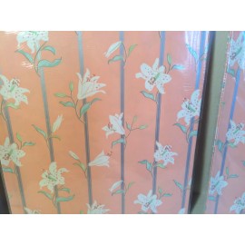 3 NOS 1980's Vintage Foil Floral Peach Iris Flowers Gift Wrap Paper