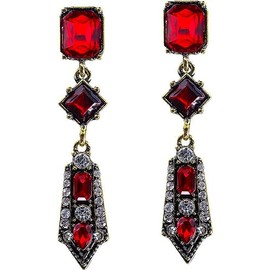 LARGE Art Deco Antique Vintage Dark Ruby Red Rhinestone Gatsby Drag Queen Prom Statement Dangle Earrings for Women, rhinestone crystal, Rhinestone