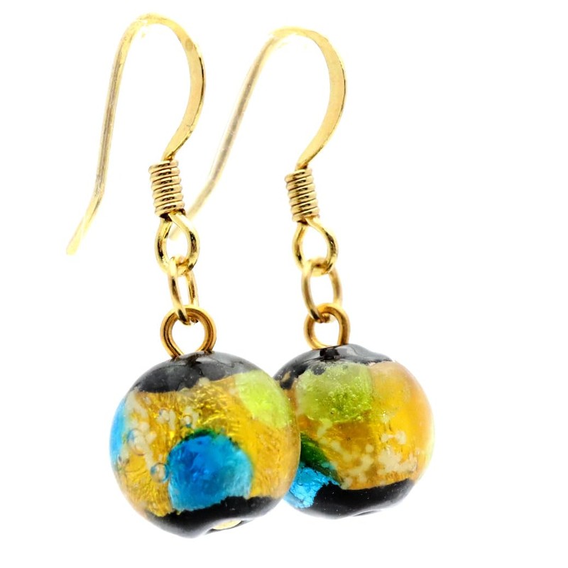 Women's Firefly Glass Earrings, Yellow Blue, Blue, Yellow, Luminous, Titanium,