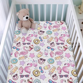 Pink Flamingo Ice Cream Sunglasses Fitted Baby Crib Sheet for Boy Girl 52"x28" Summer Beach Pool Soft Breathable Crib Mattress Cover Tropical Hawaii Baby Sheet for Standard Crib Toddler Mattress