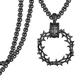 Fuguangju Crown of Thorns Necklace 925 Sterling Silver Cross Necklace With Crown Religious Jewelry Gifts for Men