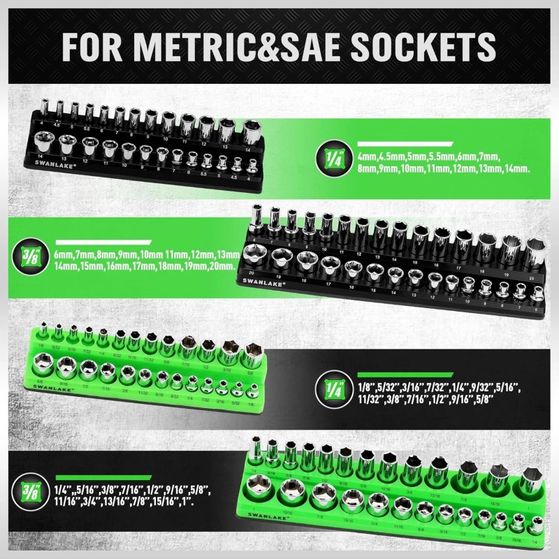 SWANLAKE GARDEN TOOLS Magnetic Socket Organizer Set, 4PCS 4 PCS,