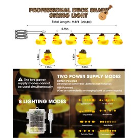 AceList Cowboy Rubber Ducks String Lights, 20 LED Cowboy Ducks Can Squeezable and Sound-Enabled, Jeep Ducks for Ducking Kids' Bedroom, Christmas, Birthday, Party and Western Decor